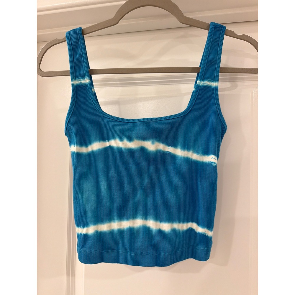 NSF Mira Square Neck Crop Tank Womens Small Blue Tie Dye Ribbed Top NEW